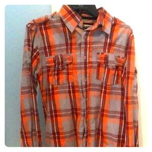 Orange and grey button down